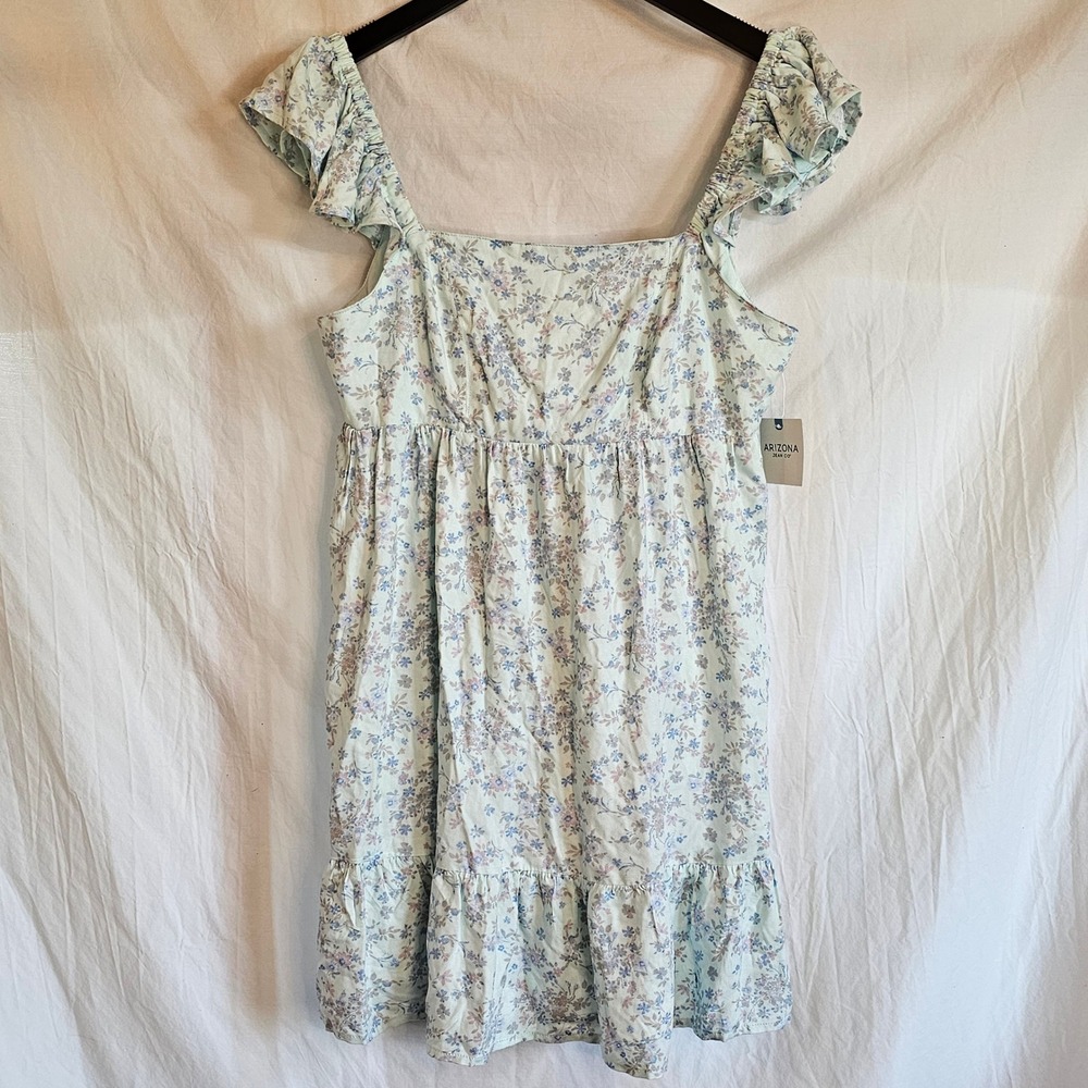 Arizona Jean Co‎ Blue Floral Ruffle Sleeve Tie Back Mini Dress Large NWT